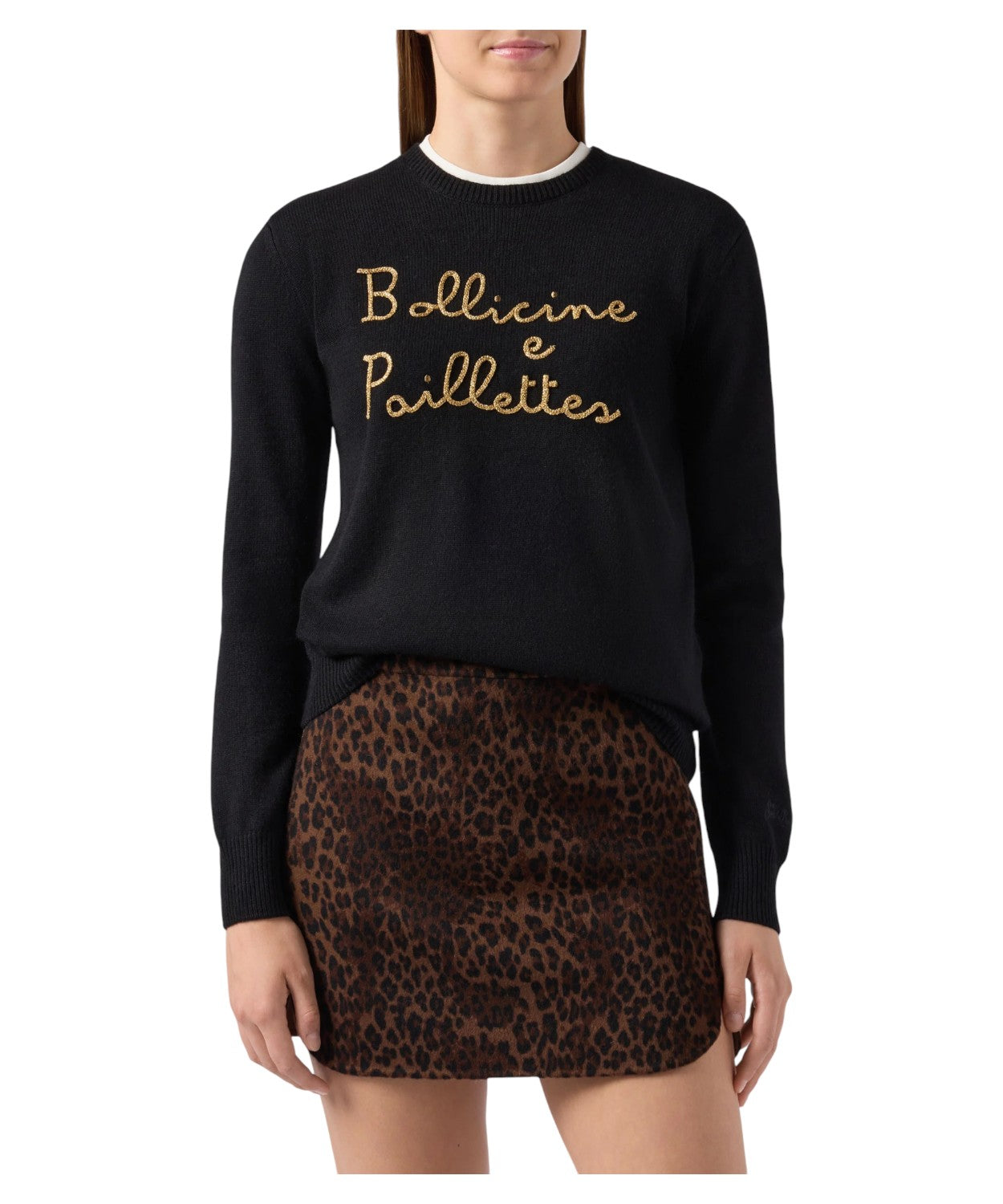 Maglione New Queen in misto cashmere nero con ricamo “Bollicine e Paillettes”-Mc2 Saint Barth-Maglieria-Vittorio Citro Boutique