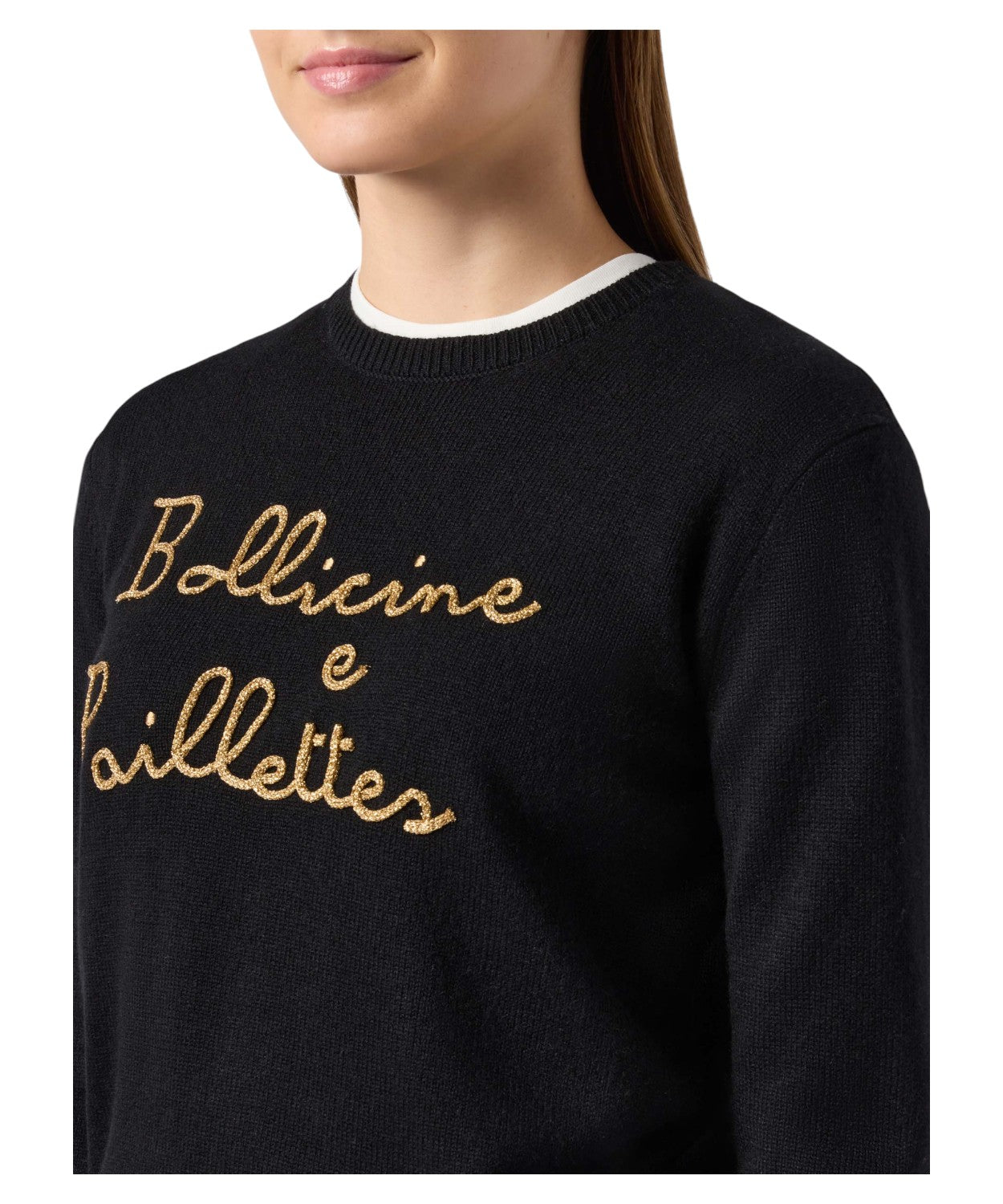 Maglione New Queen in misto cashmere nero con ricamo “Bollicine e Paillettes”-Mc2 Saint Barth-Maglieria-Vittorio Citro Boutique