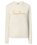 Maglione New Queen in misto cashmere bianco con ricamo lurex “Favolosa”-Mc2 Saint Barth-Maglieria-Vittorio Citro Boutique