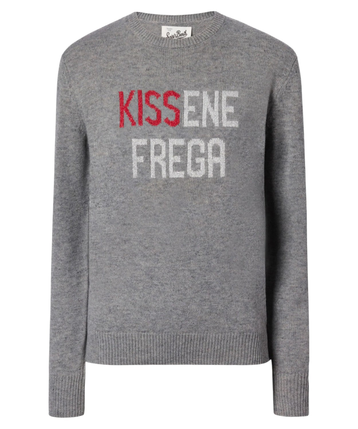 Maglione New Queen in misto cashmere grigio con jacquard lurex “Kissenefrega”-Mc2 Saint Barth-Maglieria-Vittorio Citro Boutique