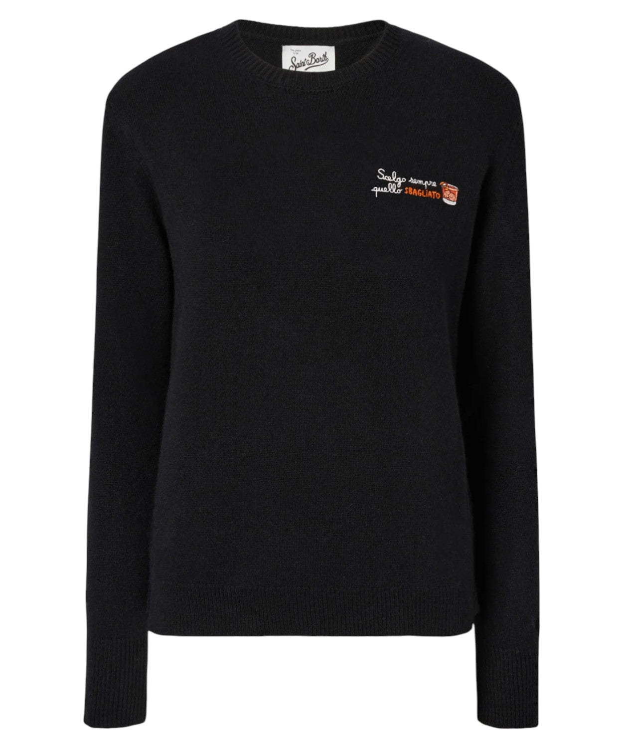 Maglione New Queen in misto cashmere nero con ricamo “Scelgo sempre quello sbagliato”-Mc2 Saint Barth-Maglieria-Vittorio Citro Boutique