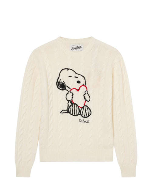 Pull New Queen en laine torsadée avec broderie Snoopy