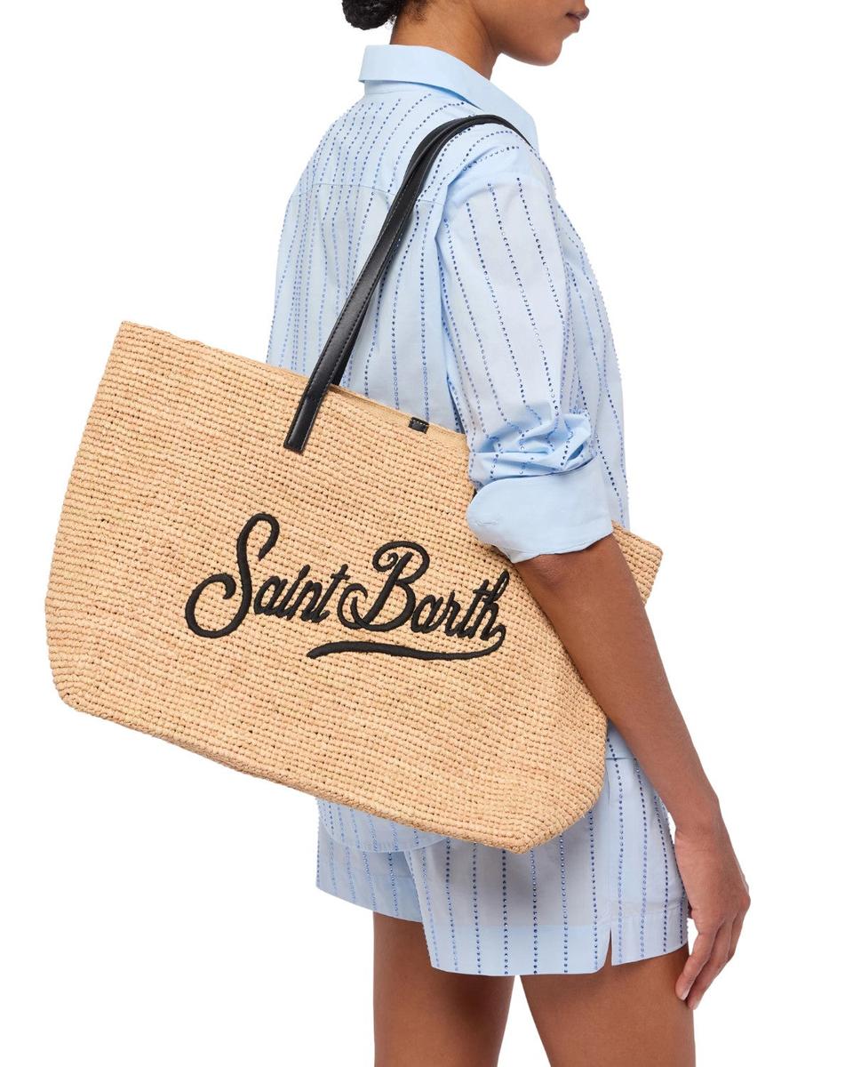 Borsa Raffia City in rafia naturale con logo nero ricamato-Borse a spalla-Mc2 Saint Barth-Vittorio Citro Boutique