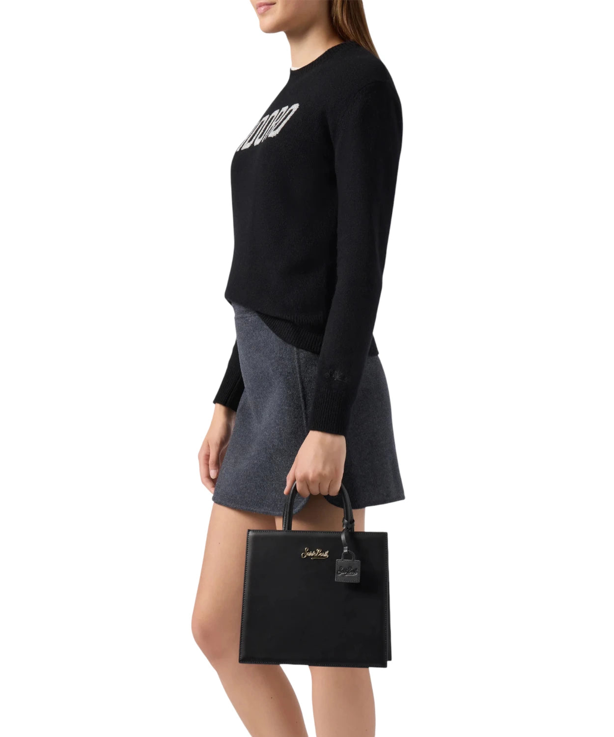 Shop Bag Midi in pelle nera con tracolla removibile-Mc2 Saint Barth-Borse a mano-Vittorio Citro Boutique