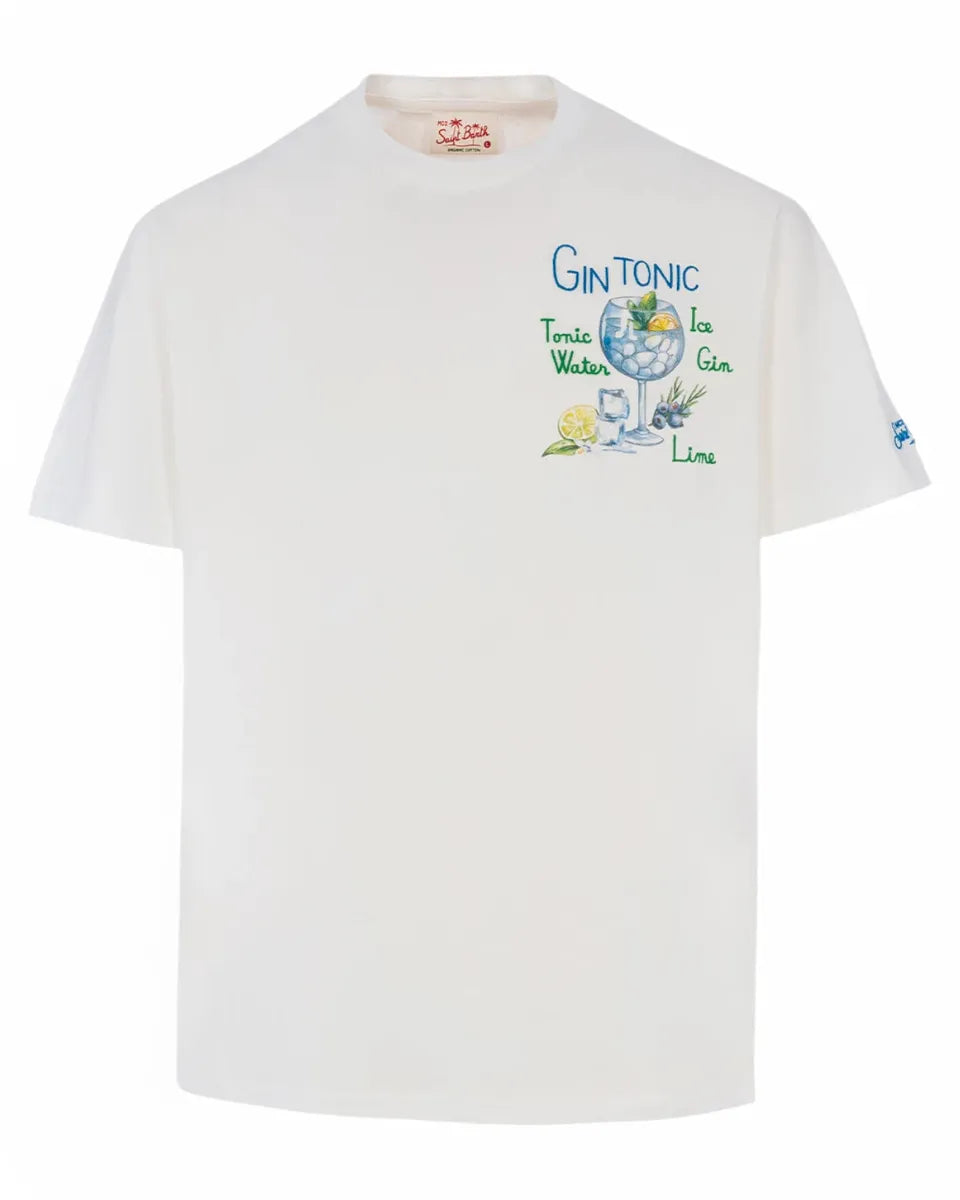 T-shirt in Cotone con Stampa e Ricamo Gin Tonic-Mc2 Saint Barth-T-shirt-Vittorio Citro Boutique