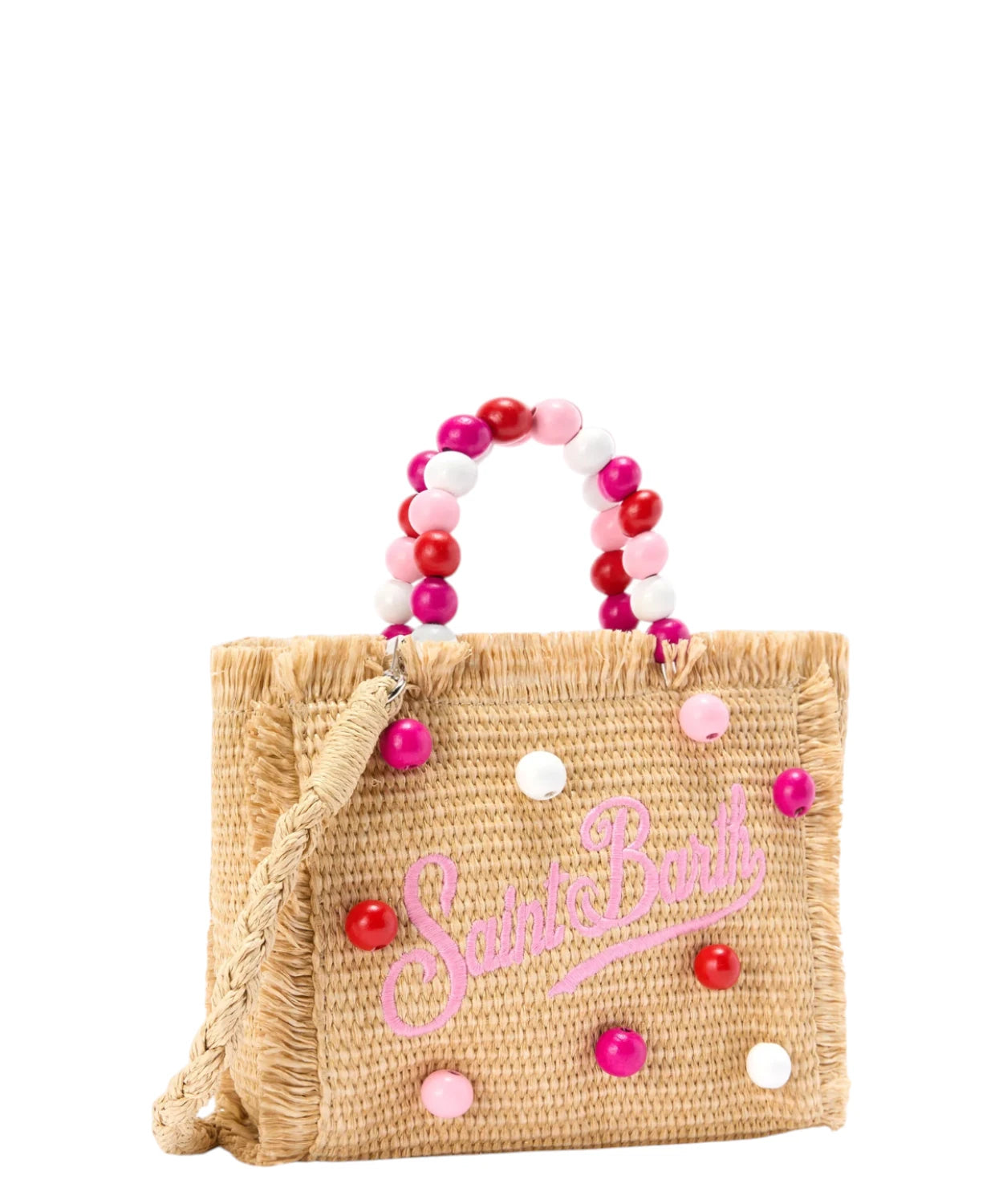 Sac Vanity Mini en raphia avec perles et bandoulière amovible