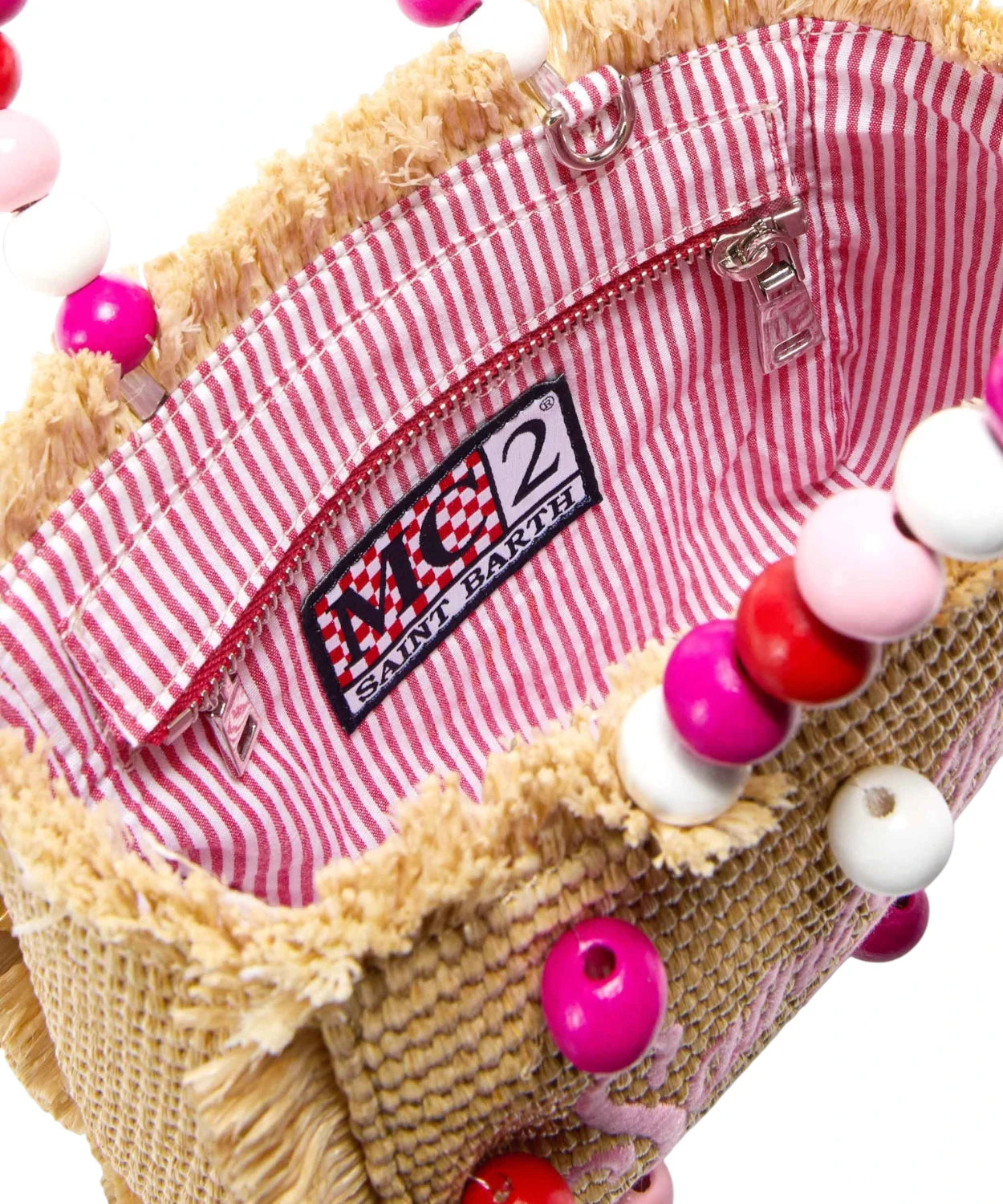 Sac Vanity Mini en raphia avec perles et bandoulière amovible