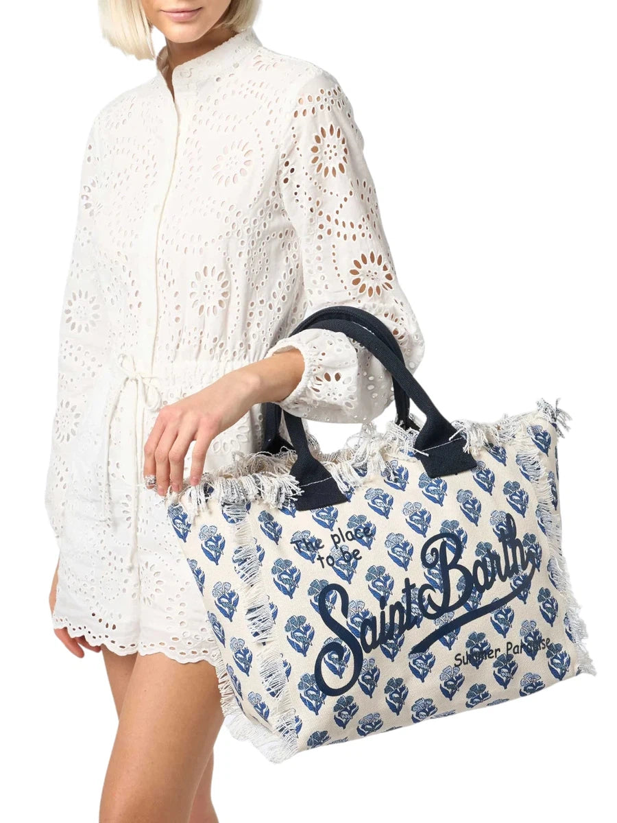 Borsa Tote Vanity a Righe Indaco e Fiori-Mc2 Saint Barth-Borse a mano-Vittorio Citro Boutique