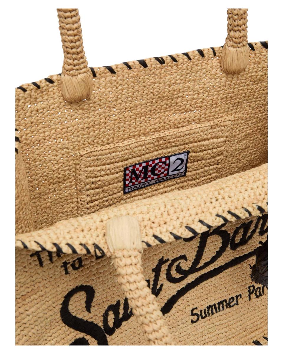 Borsa a Spalla Vanity in Rafia Beige con Bordo Nero-Mc2 Saint Barth-Borse a spalla-Vittorio Citro Boutique