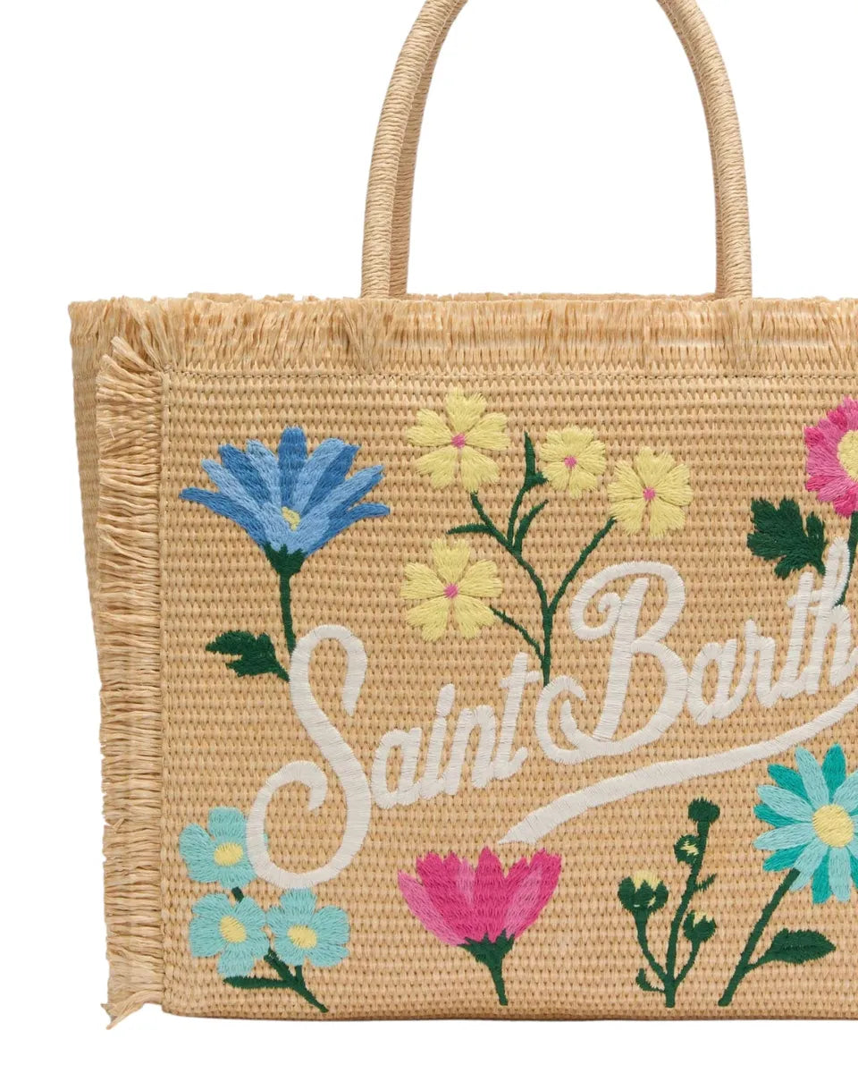 Borsa a Spalla Vanity in Paglia Beige con Fiori Applicati e Ricamo Saint Barth-Mc2 Saint Barth-Borse a spalla-Vittorio Citro Boutique