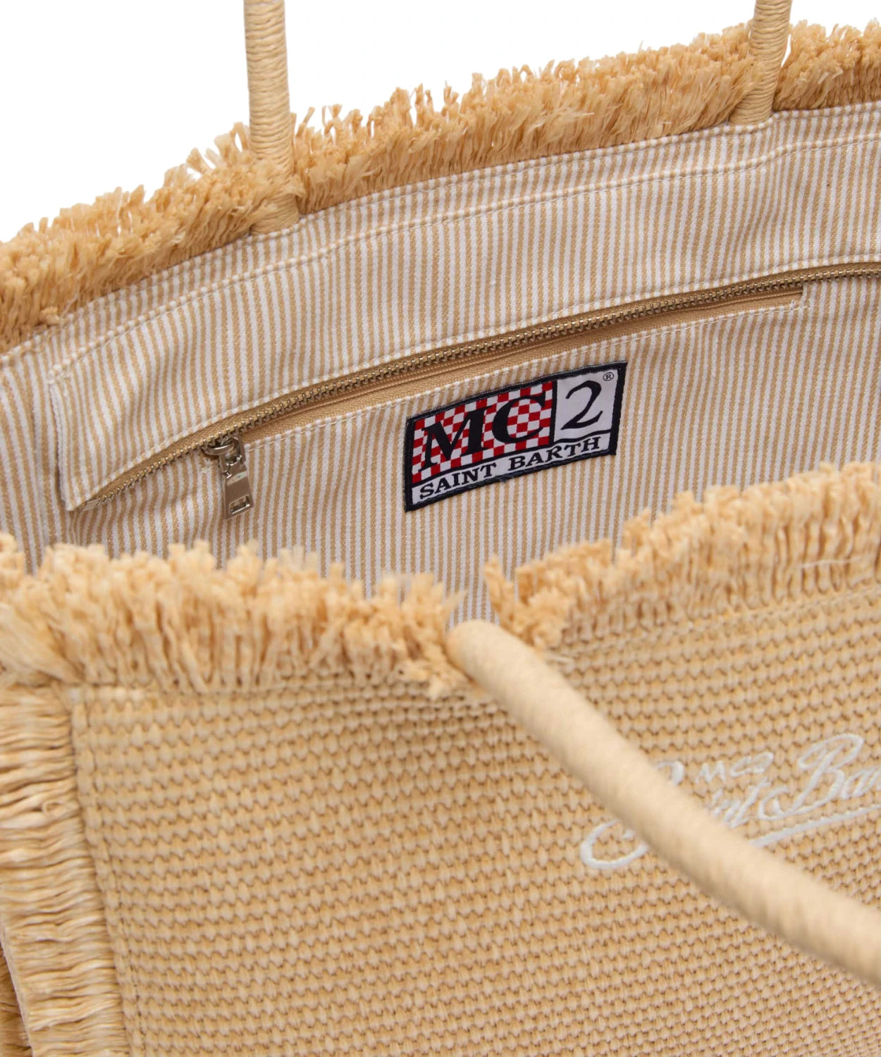 Borsa a spalla Vanity effetto paglia beige con logo ricamato Saint Barth-Mc2 Saint Barth-Borse a mano-Vittorio Citro Boutique