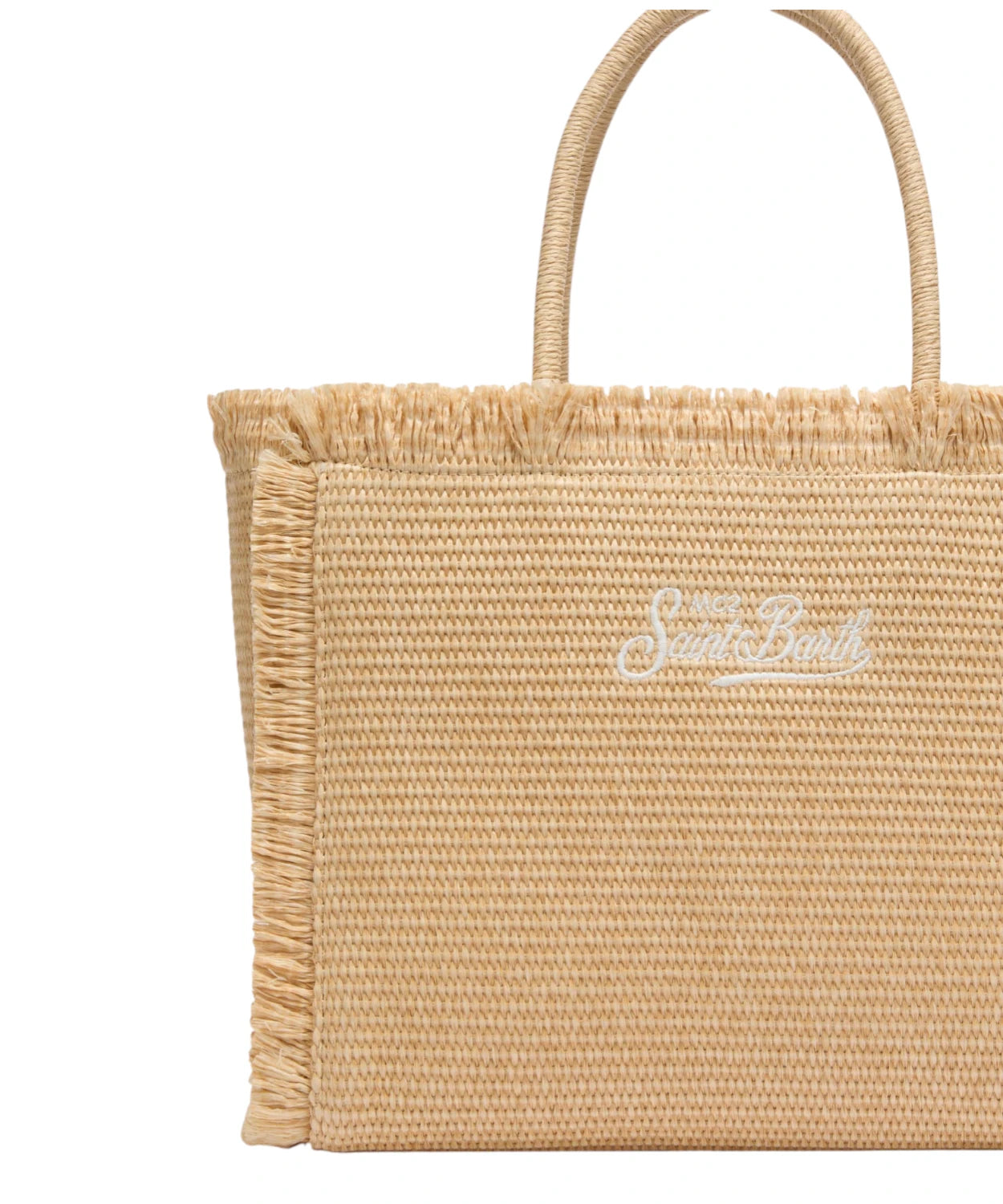 Borsa a spalla Vanity effetto paglia beige con logo ricamato Saint Barth-Mc2 Saint Barth-Borse a mano-Vittorio Citro Boutique