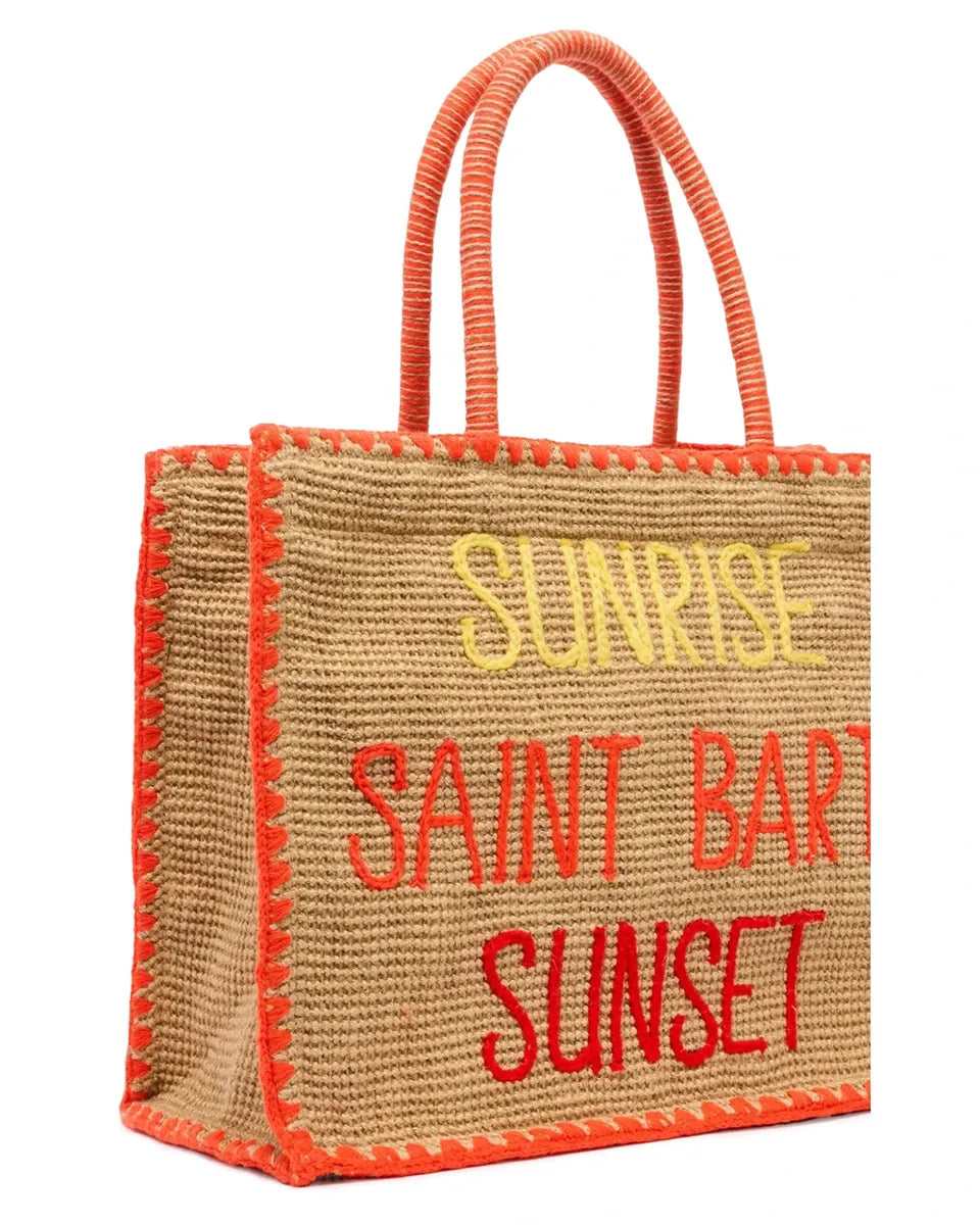 Borsa Vivian Jute in rafia con scritta multicolor “Sunrise Sunset”-Borse a spalla-Mc2 Saint Barth-Vittorio Citro Boutique