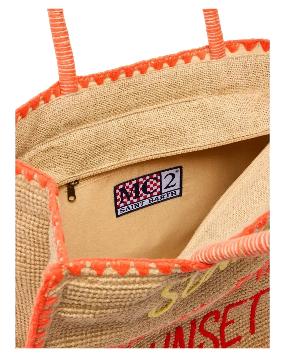Borsa Vivian Jute in rafia con scritta multicolor “Sunrise Sunset”-Borse a spalla-Mc2 Saint Barth-Vittorio Citro Boutique