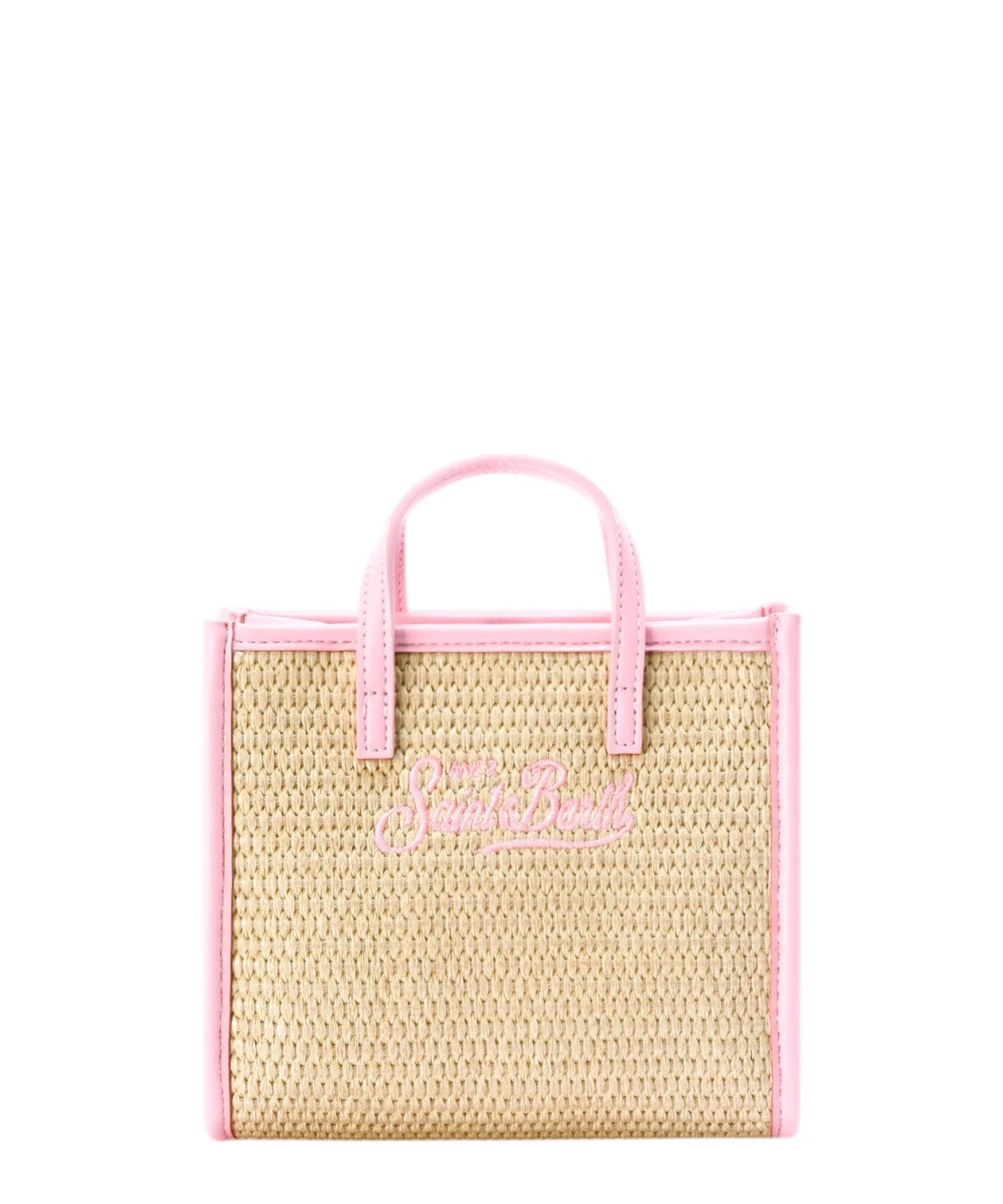 Mini sac effet paille beige avec logo brodé