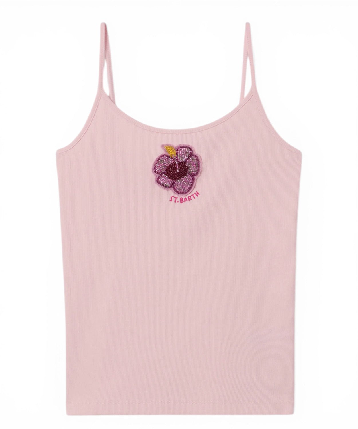 Débardeur Zaira côtelé avec patch floral orné de perles