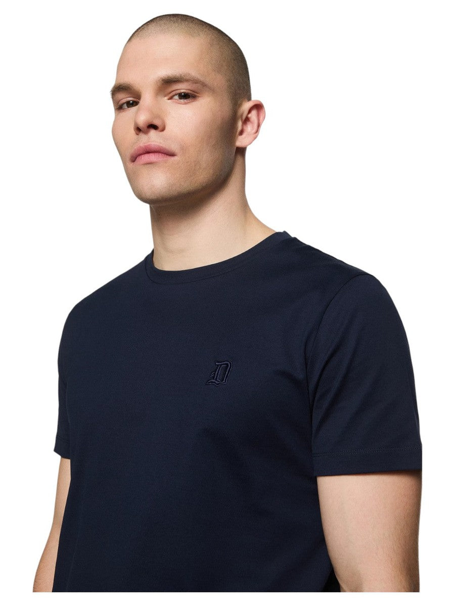T-shirt Regular in Jersey Blu Inchiostro con Logo D Ricamato-Dondup-T-shirt-Vittorio Citro Boutique