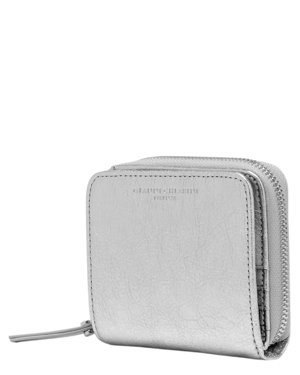 Portafoglio compatto in pelle laminata Gianni Chiarini con zip e bottone-Gianni Chiarini-Portafogli-Vittorio Citro Boutique