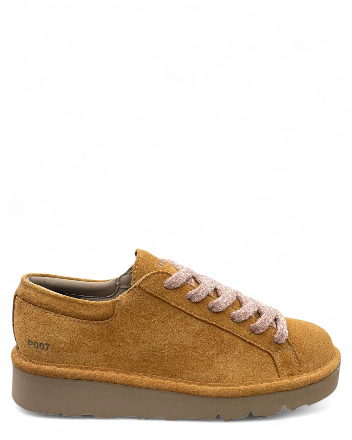 Sneakers P007 Allacciata in Nabuk Brown con Lacci Rosa Cipria-PANCHIC-Sneakers-Vittorio Citro Boutique