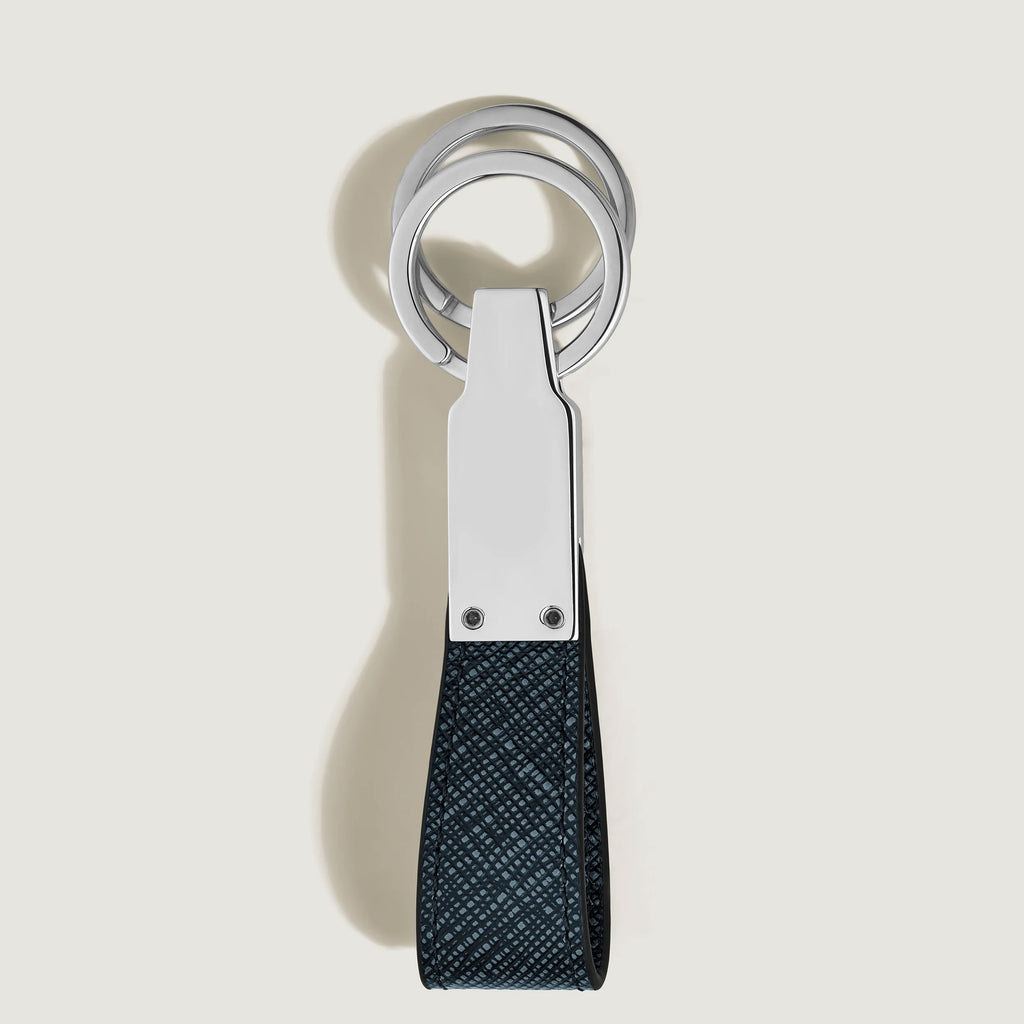 Porte-clés Montblanc avec passant en tweed bleu couture 220397