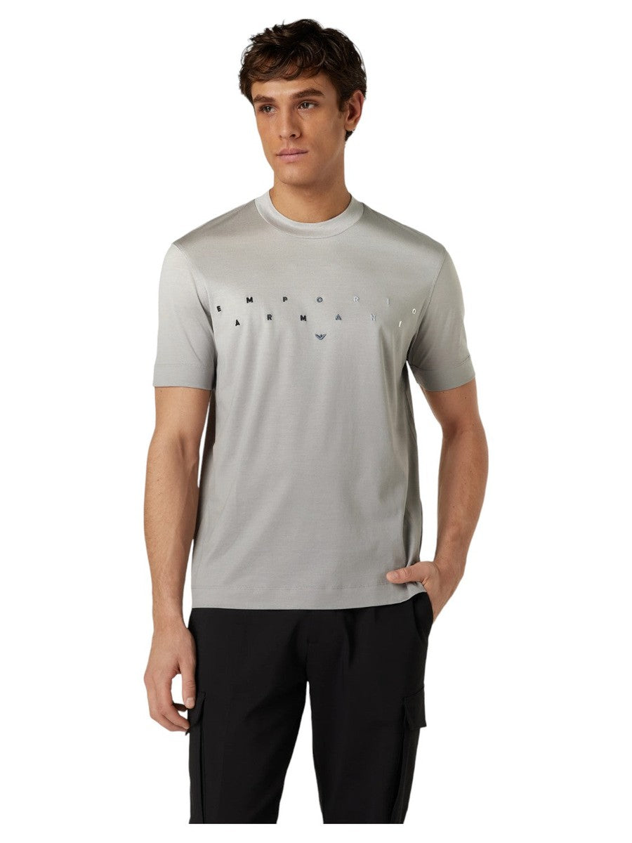 T-shirt in jersey misto lyocell con ricamo logo-Emporio Armani-T-shirt-Vittorio Citro Boutique
