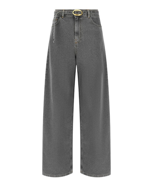 Jeans Twinset gris taille haute à jambe large avec ceinture