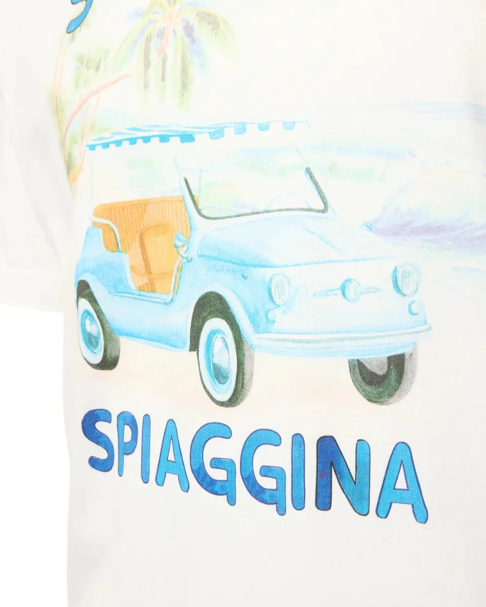 T-shirt bianca con stampa Spiaggina in cotone-Mc2 Saint Barth-T-shirt-Vittorio Citro Boutique