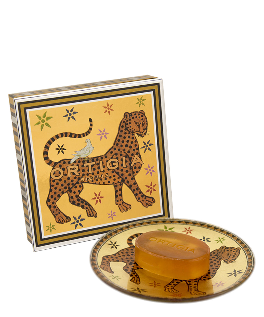Petit plat en verre avec savon Ambre