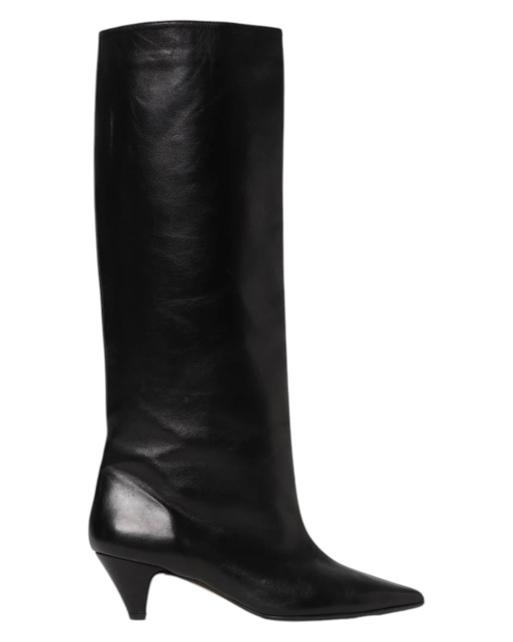 Botte tube femme en cuir noir avec talon de 5 cm