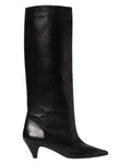 Botte tube femme en cuir noir avec talon de 5 cm