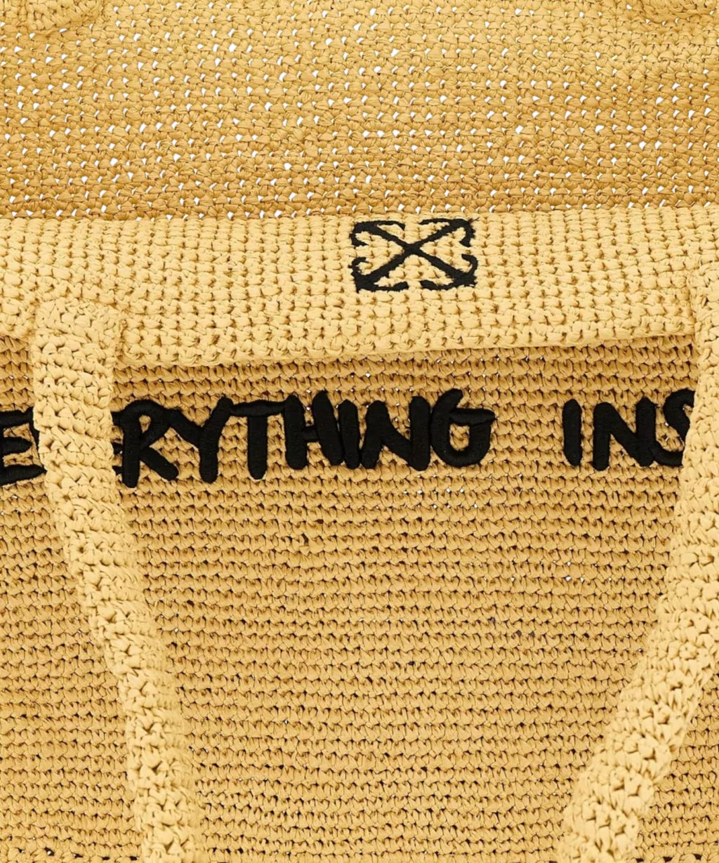 Off-White Jitney Beach Bag en raphia tressé avec phrase en relief