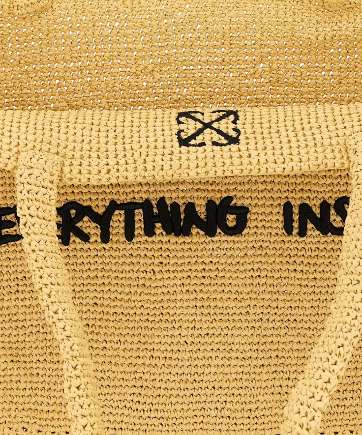 Off-White Jitney Beach Bag en raphia tressé avec phrase en relief