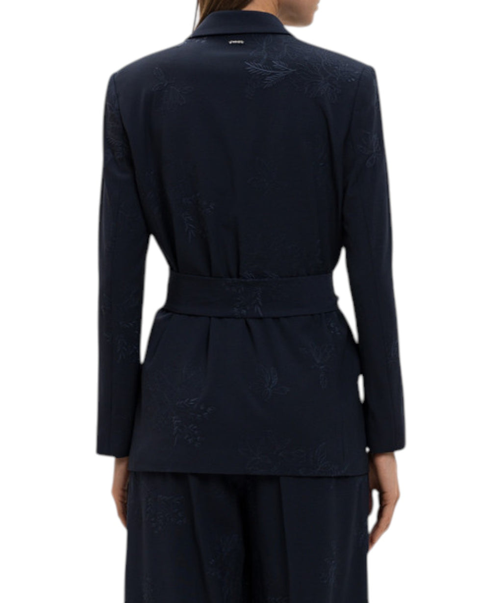 Veste blazer élégante brodée avec ceinture