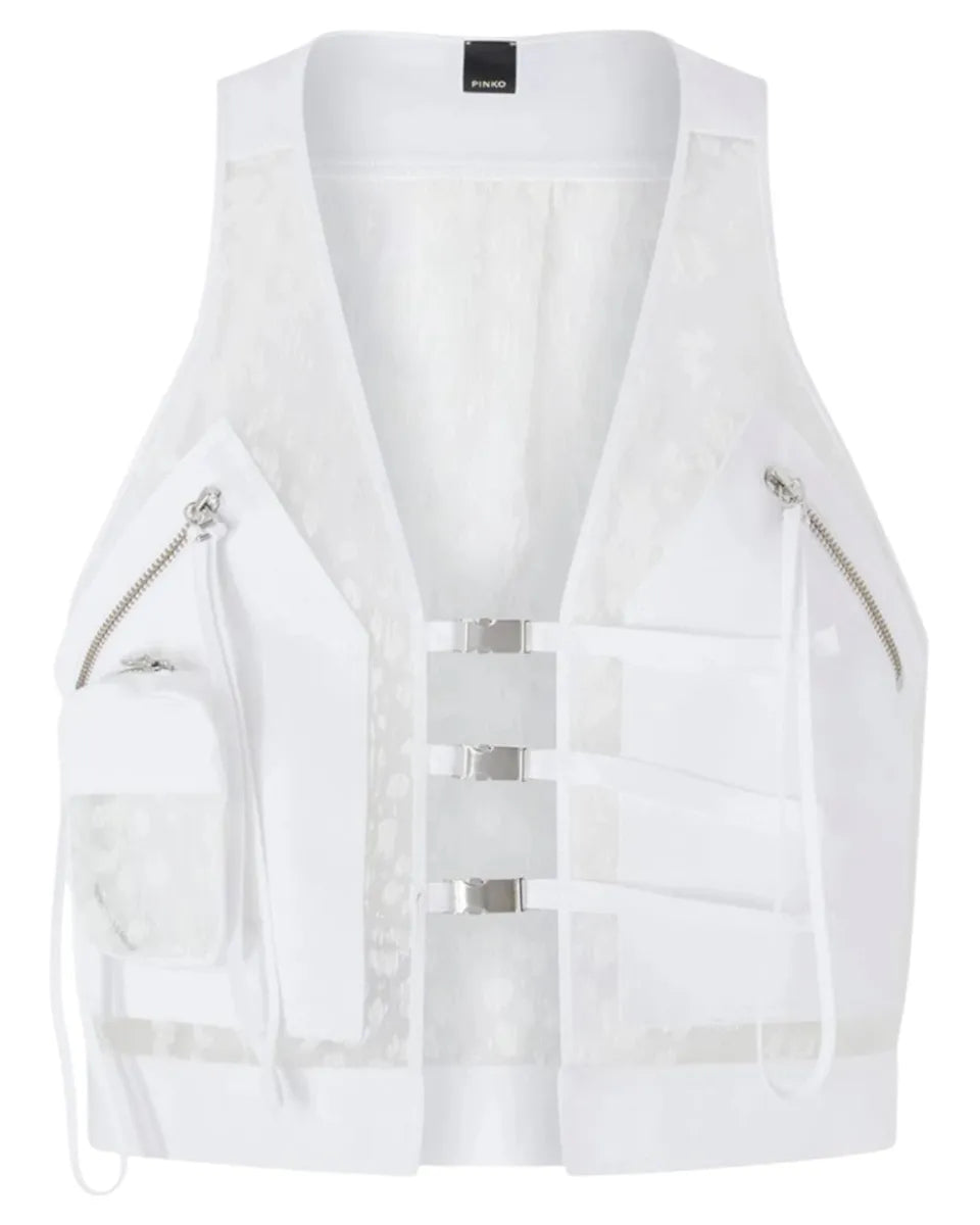 Gilet Brad in Rete e Tessuto Tecnico con Tasche e Ganci-Pinko-Gilet-Vittorio Citro Boutique
