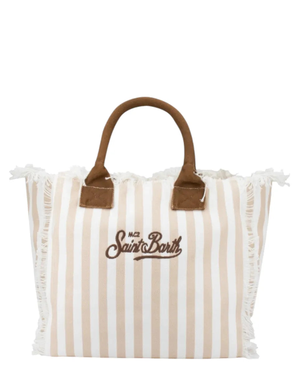 Borsa Colette MC2 Saint Barth a righe in canvas di cotone con frange-Mc2 Saint Barth-Borse a mano-Vittorio Citro Boutique