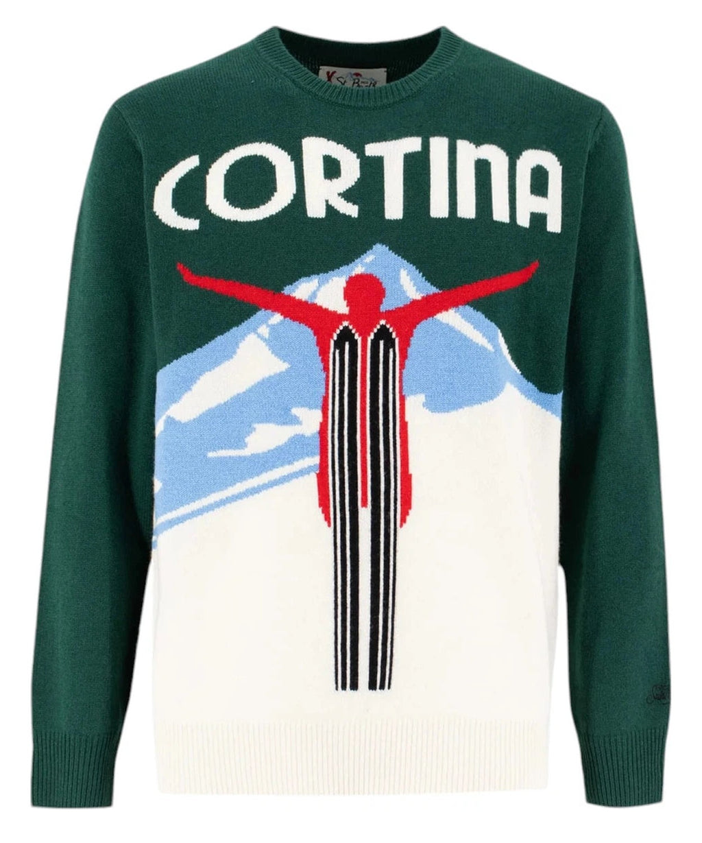 Maglia Girocollo Verde con Stampa Jacquard Cartolina Cortina-Mc2 Saint Barth-Maglieria-Vittorio Citro Boutique