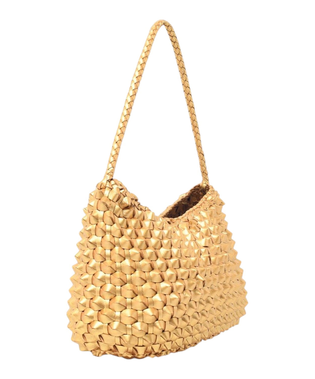 Borsa Pelle Intrecciata Oro Basil Cactus Gold Foil