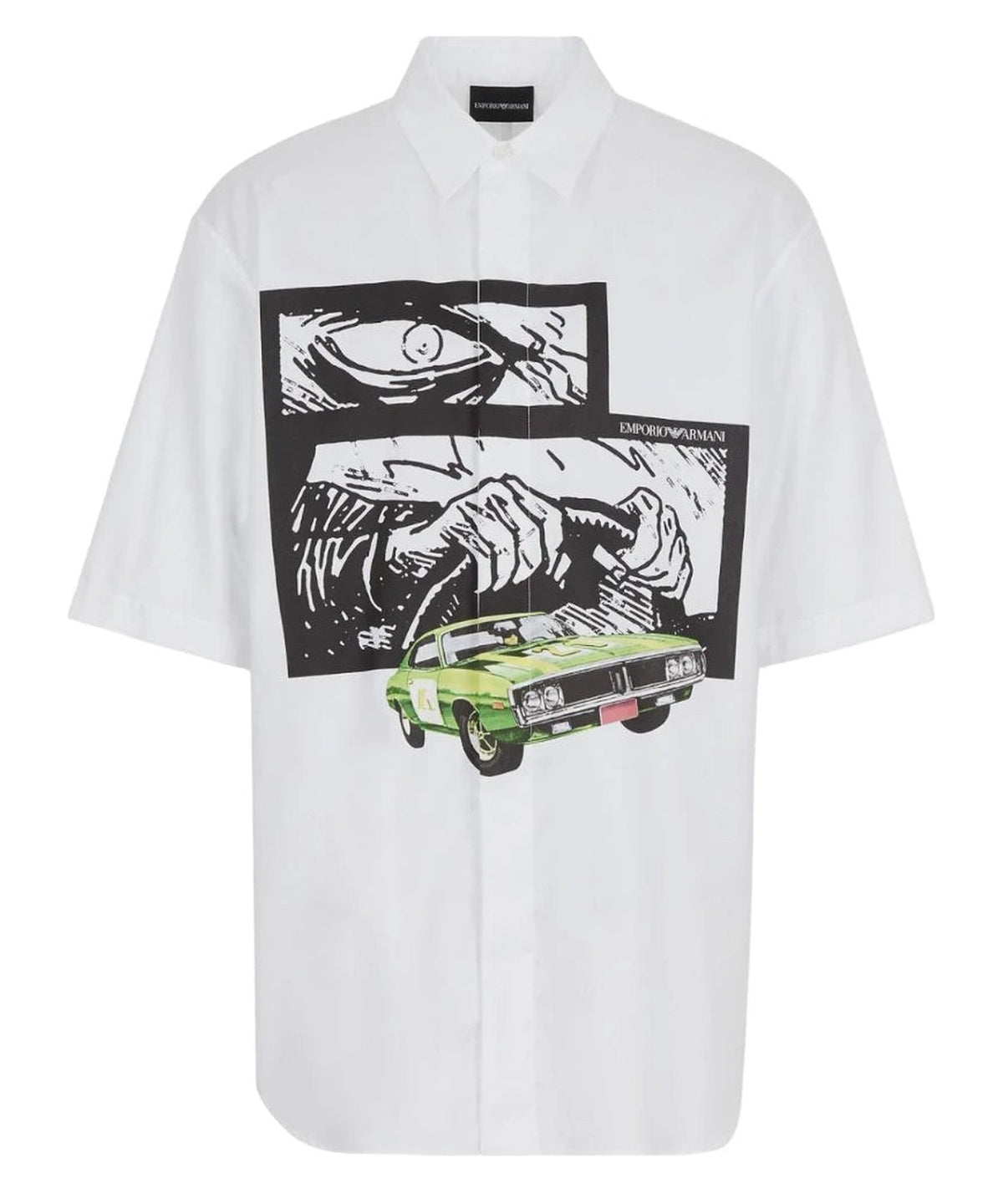 Camicia maniche corte in twill stampa racing 1