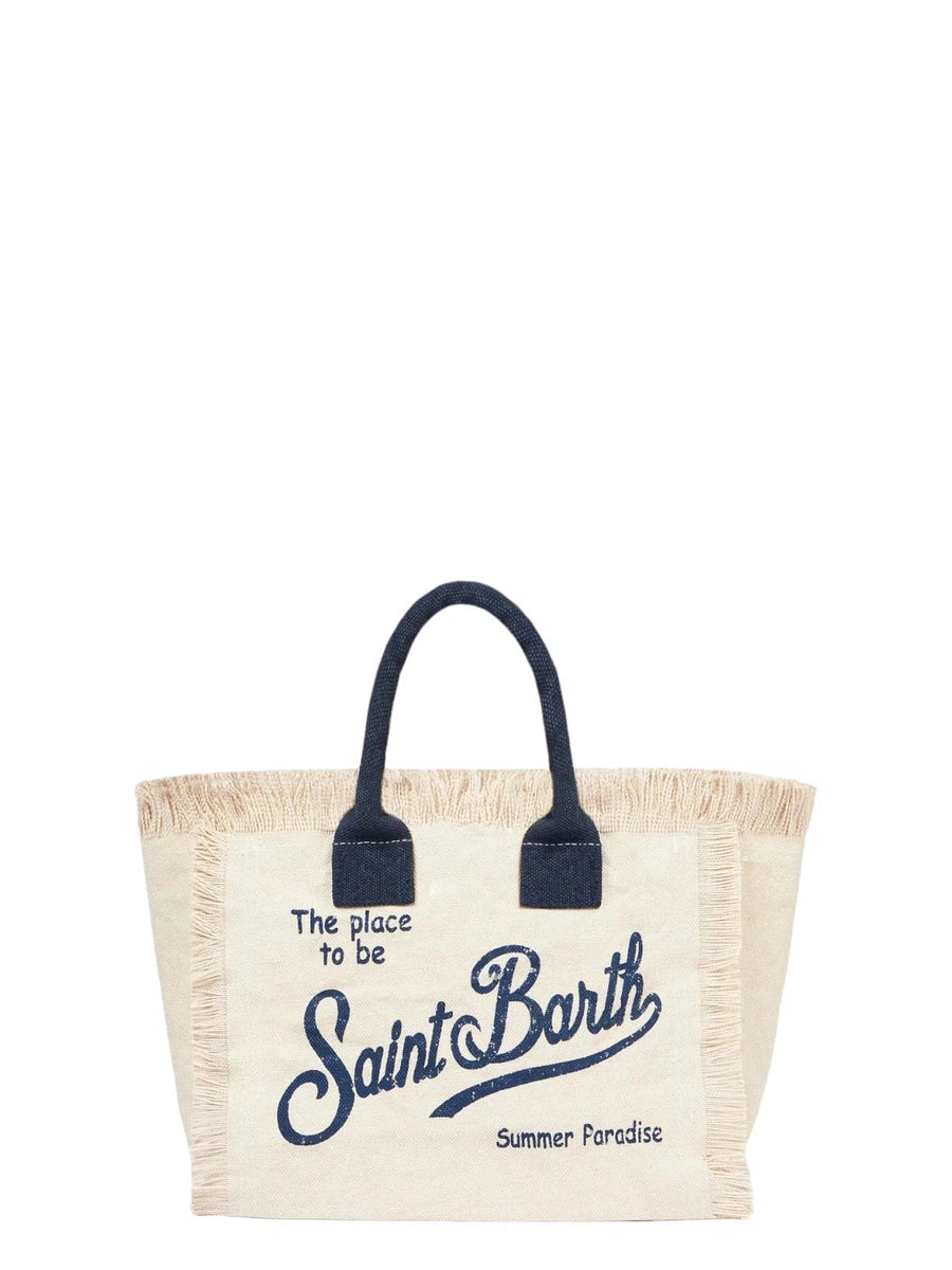 Borsa a Mano Colette in Tela Bianca con Logo Blu Navy-Mc2 Saint Barth-Borse a mano-Vittorio Citro Boutique