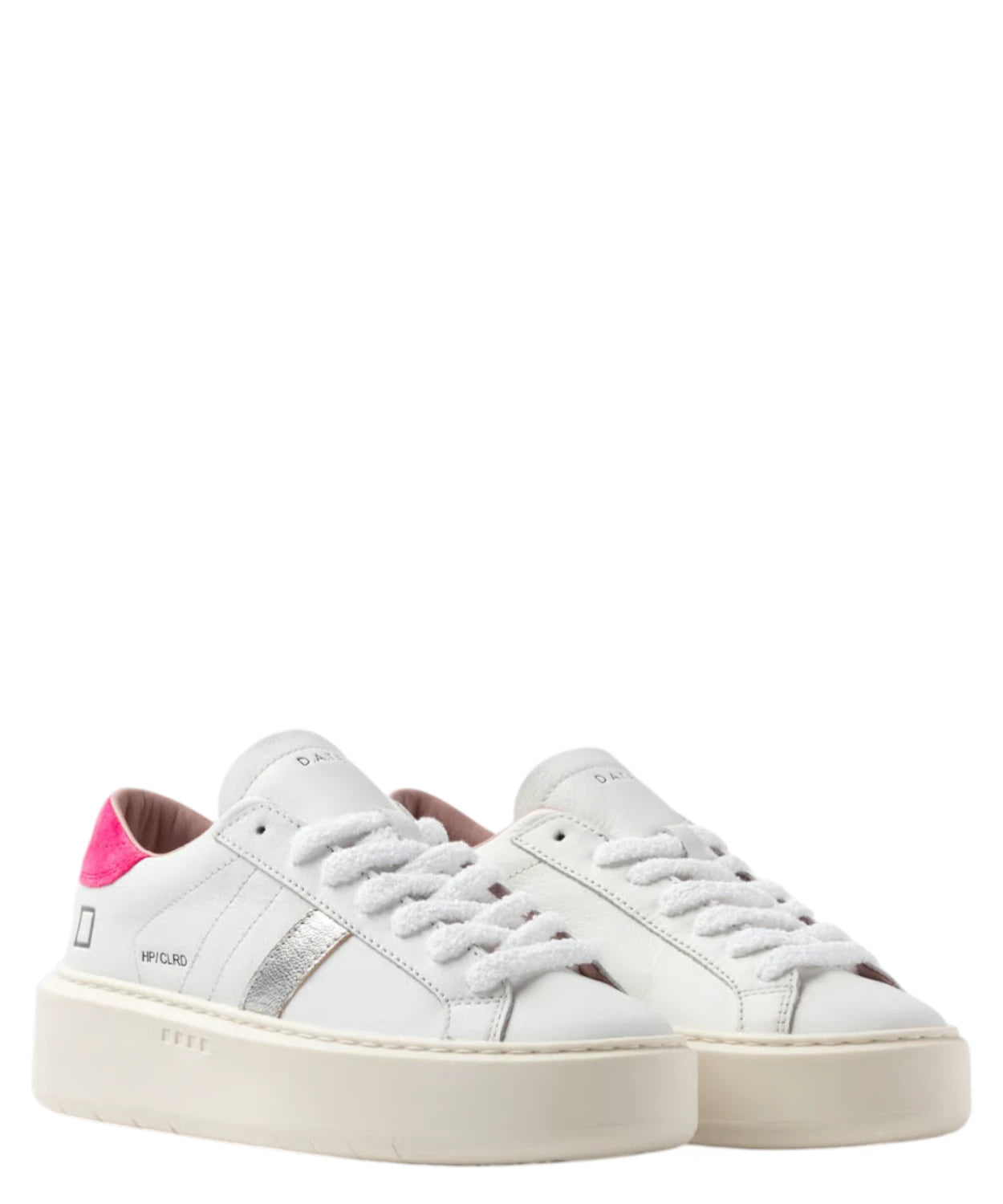 D.A.T.E. Hill Low Platform Sneakers in White Fuxia