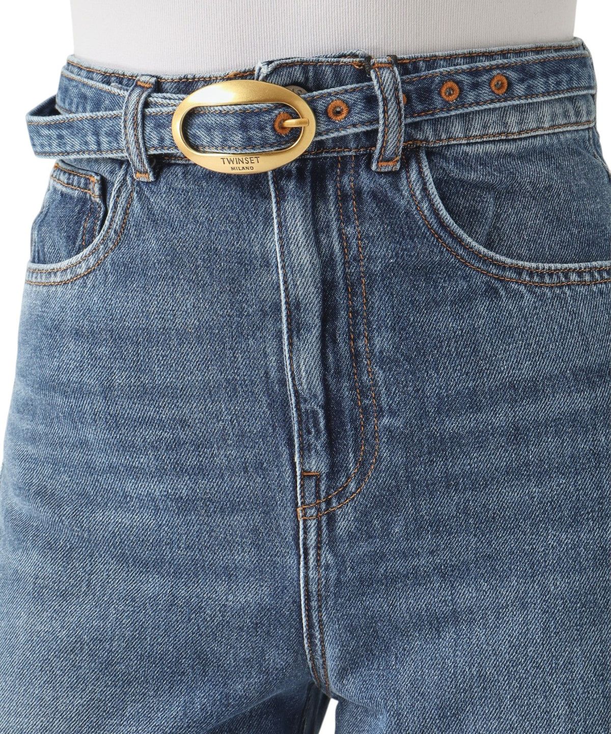 Jeans Twinset pour femme taille haute à jambes larges avec ceinture