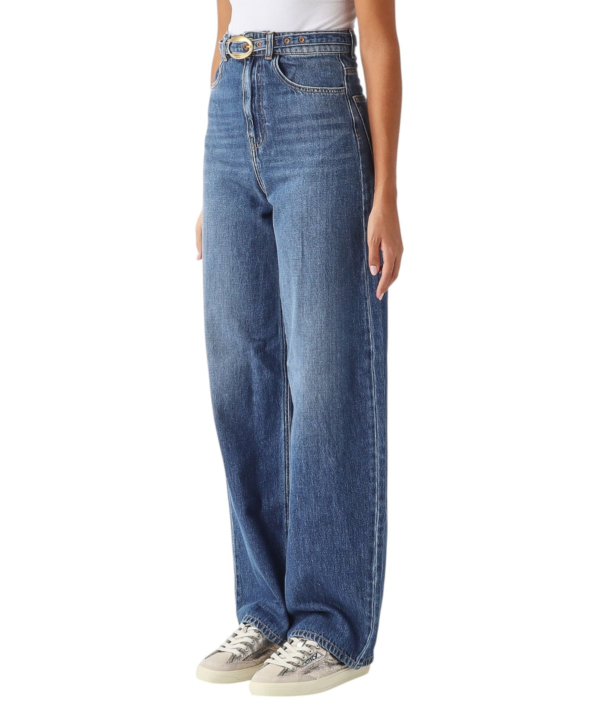 Jeans Twinset pour femme taille haute à jambes larges avec ceinture