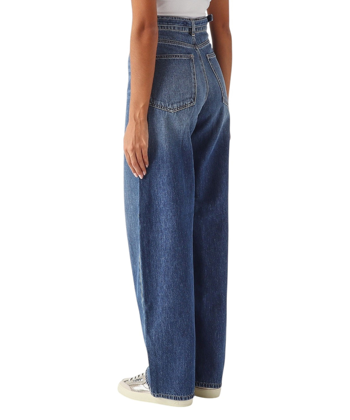 Jeans Twinset pour femme taille haute à jambes larges avec ceinture