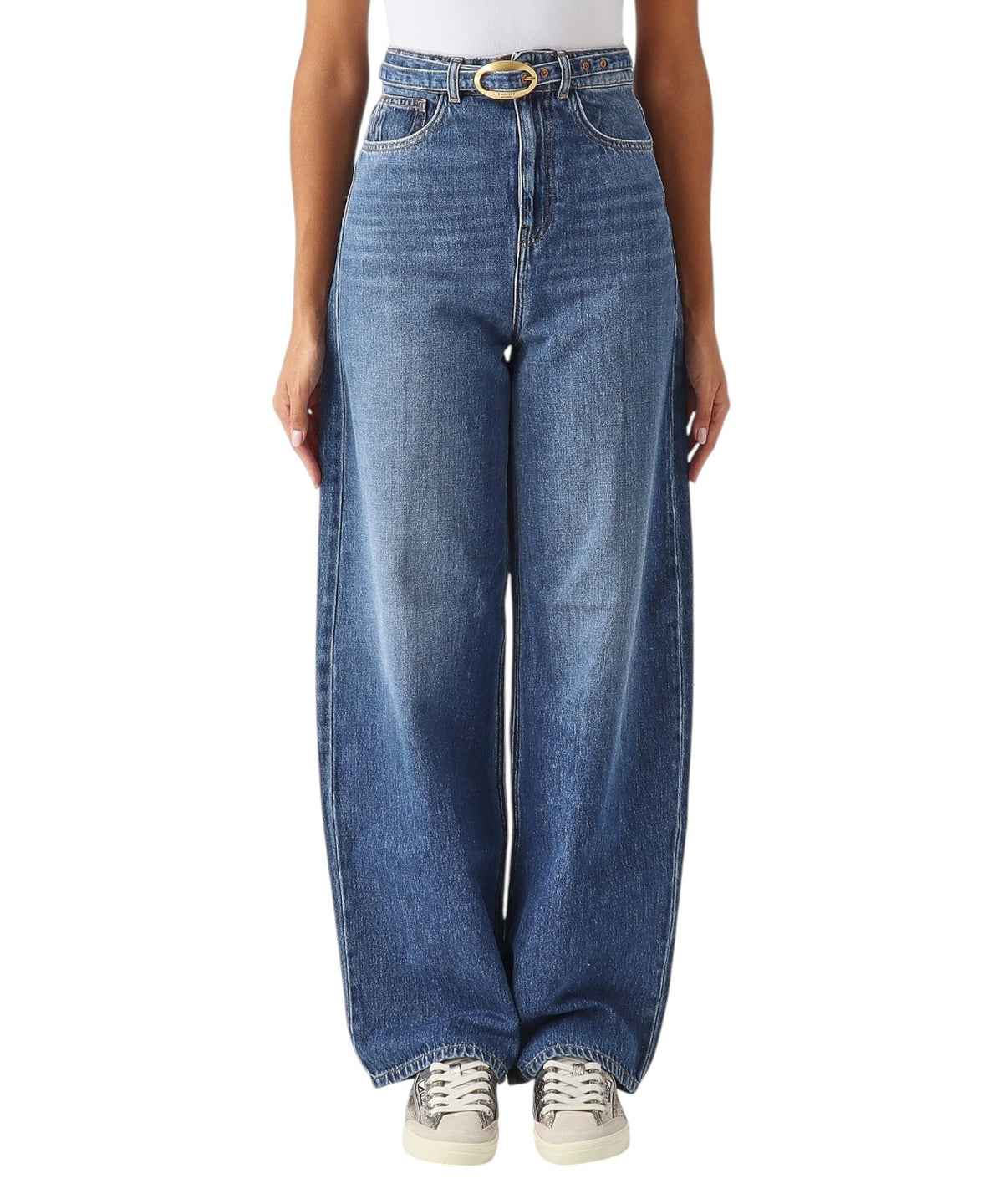Jeans Twinset pour femme taille haute à jambes larges avec ceinture
