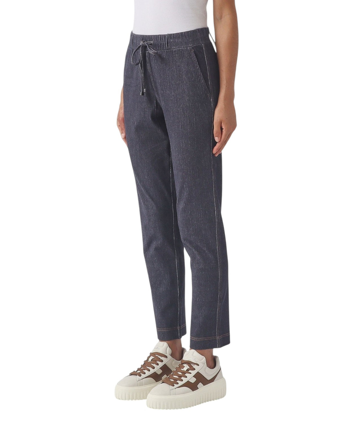 Jean carrot fit pour femme avec ceinture élastique
