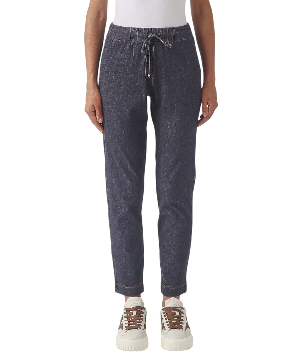 Jean carrot fit pour femme avec ceinture élastique