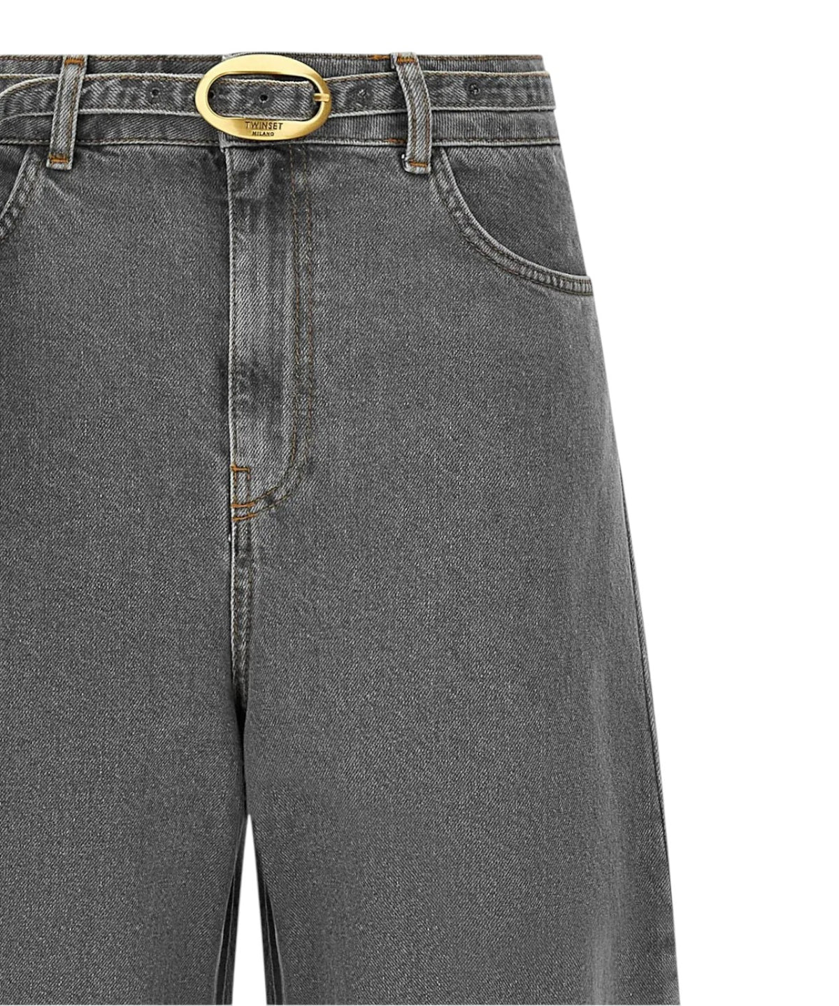 Jeans Twinset gris taille haute à jambe large avec ceinture