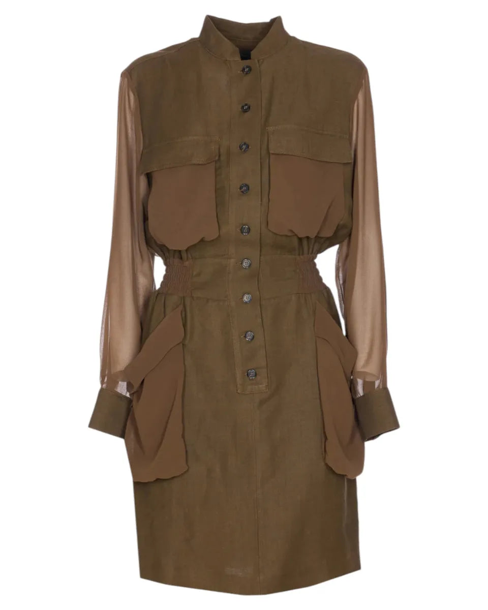 Abito corto chemisier in lino e viscosa con tasche e maniche georgette-Pinko-Abiti-Vittorio Citro Boutique