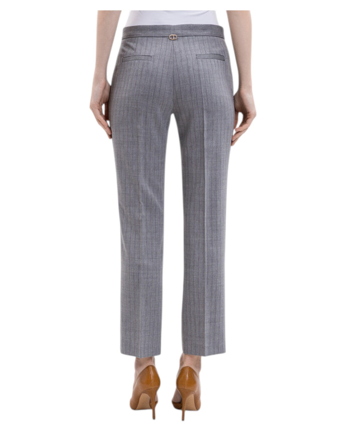 Pantaloni in Lana Grigia con Motivo gessato-Twinset-Pantaloni-Vittorio Citro Boutique