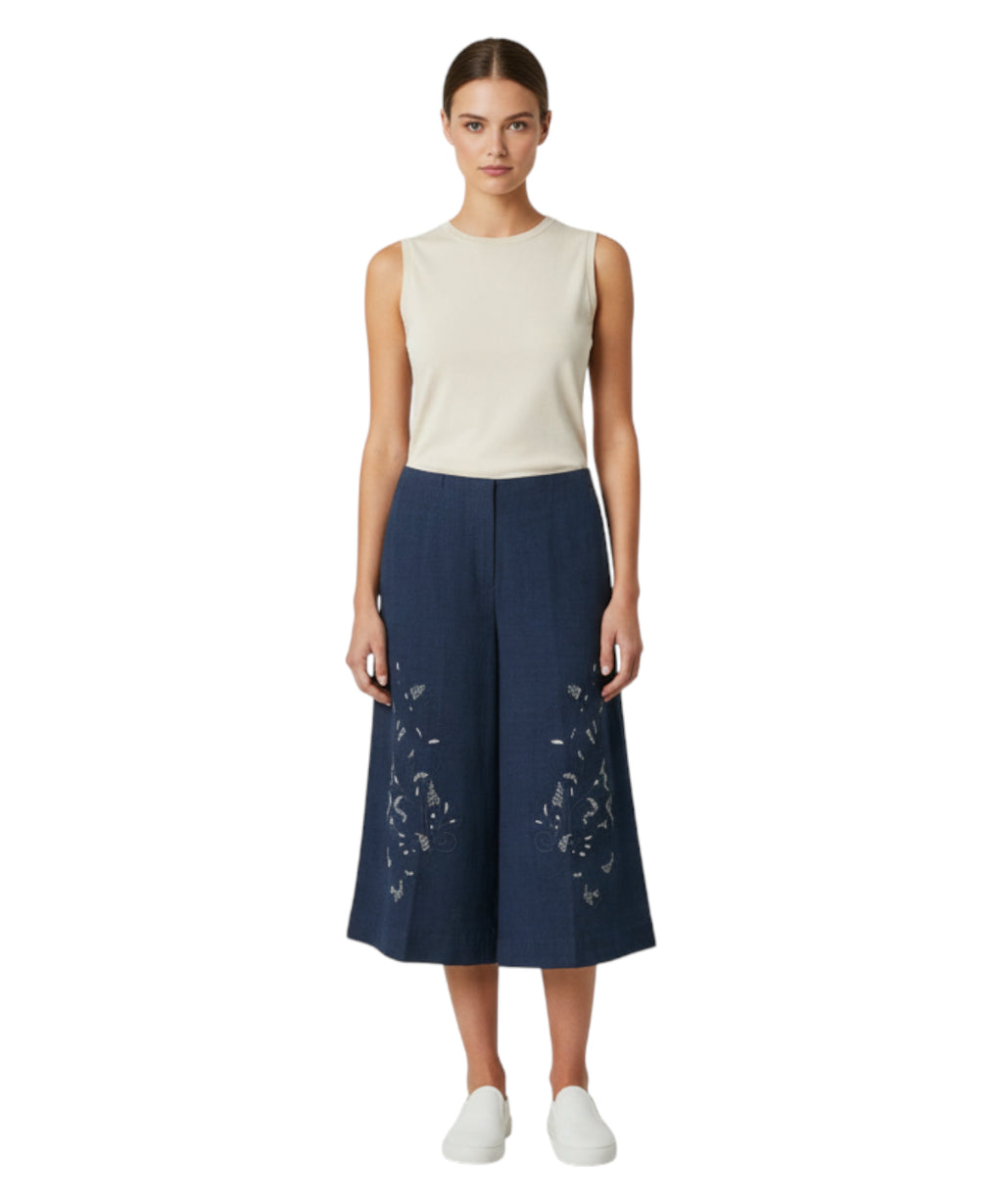 Bermuda en mélange de lin Twinset avec broderie